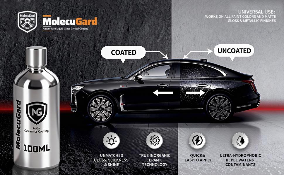 MolecuGard Universal Ceramic Coating Kit  - Instantly Restores Cars,  Furniture, Guitars& Home Decor. High Gloss Scratch Repair & Water Repellent. Multi-Surface Nano Shield for Wood, Stone, Glass & Auto Paint 100ml