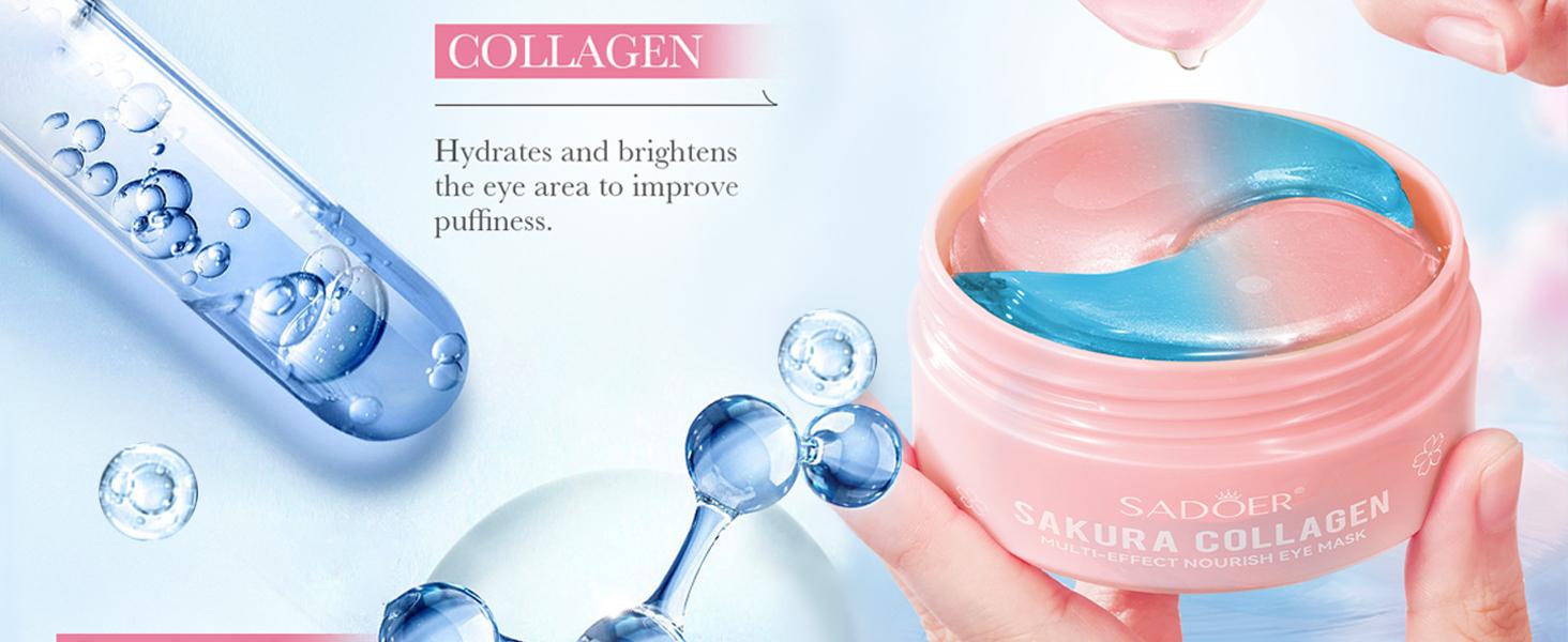 Sakura Collagen Eye Patches 60 Pcs Eye Masks  Hyaluronic Acid for Dark Circles Puffiness & Wrinkles Multi-Effect Tonic for Hydration Comfort Moisturizer