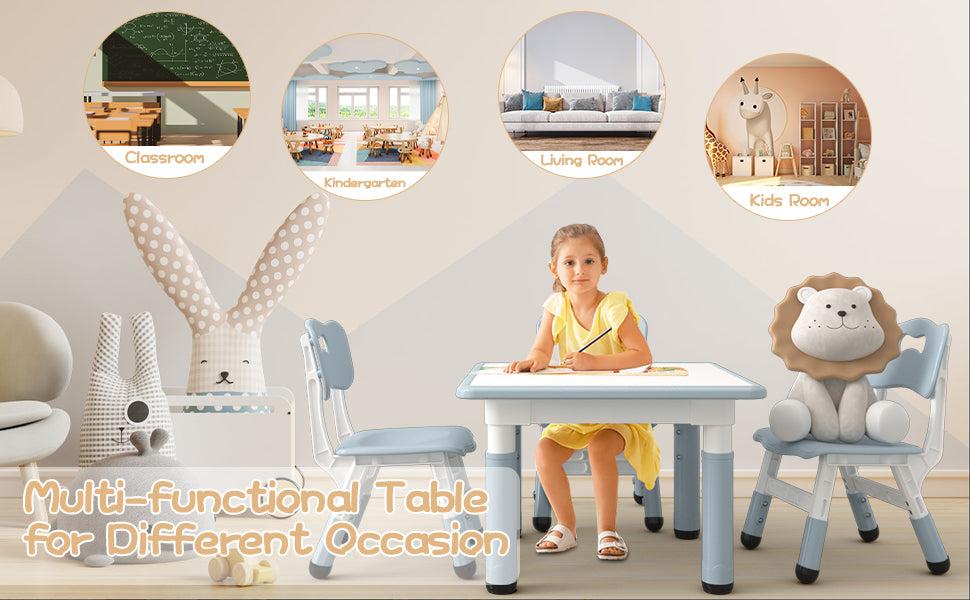 GARVEE Height Adjustable Toddler Table with Graffiti Desktop, Includes 2 Chairs and 12 Watercolor Pens, Ideal for Home Nursery Activities like Reading, Drawing, Playing, and Eating.