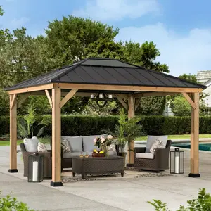 SUNJOY 11x13 Wooden Gazebo with Skylight and Ceiling Hook
