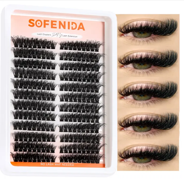 Lash Clusters 80D Cluster Eyelash Extensions 8-16mm Cat Eye Wispy Eyelash Clusters 12 Pairs D Curvature Eyelash Clusters Left & Right Diy Lash Extension at Home