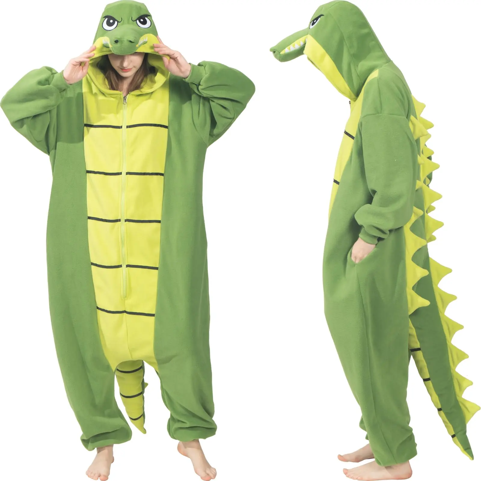 Alligator crocodile  pajama set – Halloween costume; cozy animal pajamas one-piece cosplay suit for women and men Hooded Wearable Cartoon versatile home wear sleepwear casual clothing long sleeve, Comfortable, Graphic matchi cap funny plus Onesie Unisex