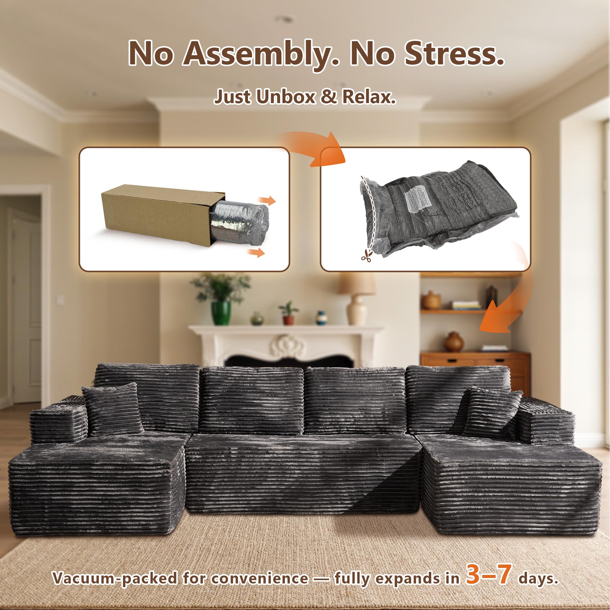 【3 Packages Shipping】Ovios 135" Sectional Cloud Sofa with Ottoman for Living Room, U Shaped Modular Floor Boneless Couch with Chaise, Plush Corduroy, No Assembly Required, Big Comfy Couches Set with Fluffy Memory Foam 【3 Packages Shipping】Ovios 135" Sectional Cloud Sofa with Ottoman for Living Room, U Shaped Modular Floor Boneless Couch with Chaise, Plush Corduroy, No Assembly Required, Big Comfy Couches Set with Fluffy Memory Foam