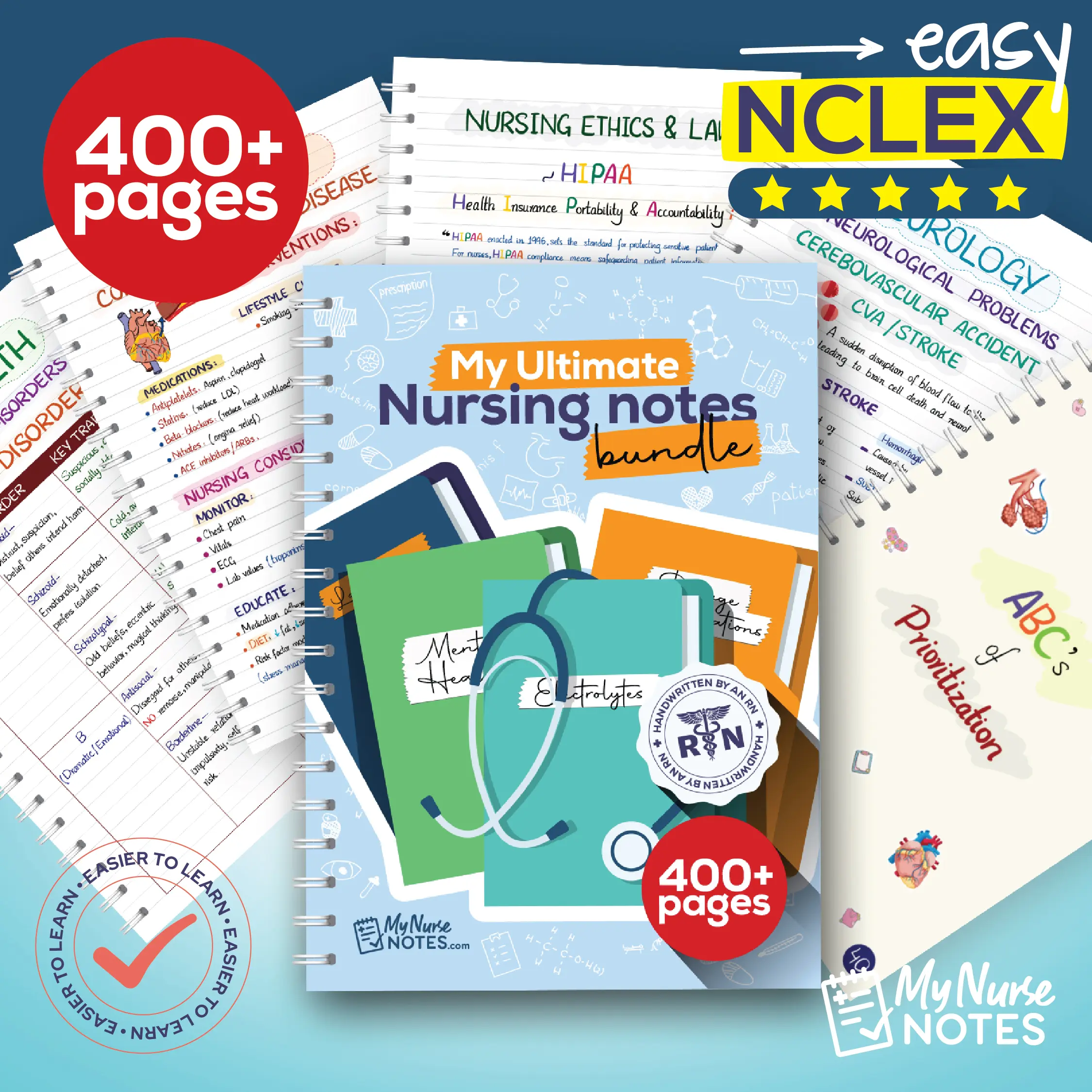 Ultimate Nursing Success Bundle: 400+ Page Handwritten Notes by an RN -  Designed to Help You Ace Nursing School - Concise & Comprehensive!