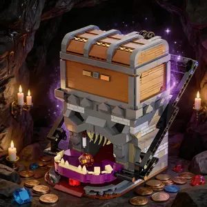 Interactive Mimic Treasure Chest Dice Tower Building Blocks Set - 1059PCS Magic Decor with Dice Drop Mechanism, Gothic Fantasy Kids Blocks Decor Set, Unique Gift for DND & RPG Game Fans