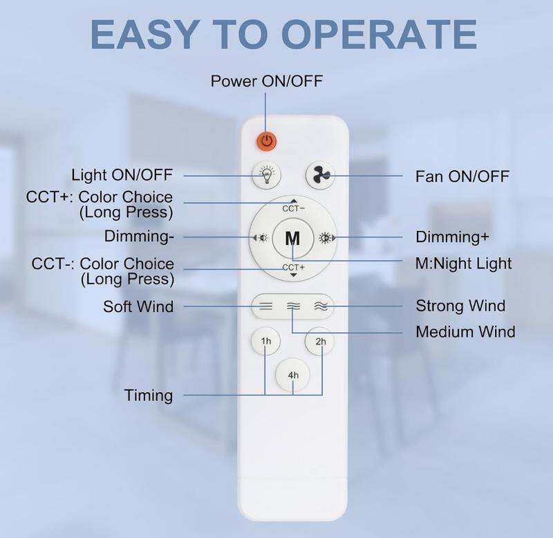 Fan Light Ceiling Fan with Light 40W Super Quiet E27 Bulb Compatible Remote Control Included