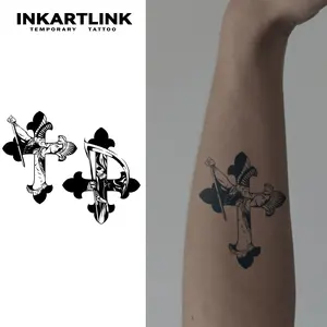 INKARTLINK Tattoo Tech, 2 Sheets Medium Semi Permanent Tattoo, Adult Art Design Temporary Tattoos, Lasts 1-2 Weeks, Waterproof, Realistic Look, (Cross of Good and Evil Design)