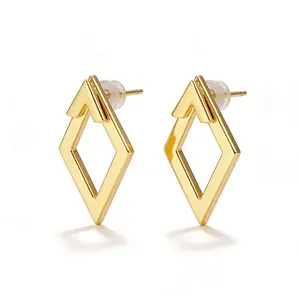 Geometric Diamond Shape Stud Earrings | Gold Silver Plated Fashion Minimalist Hypoallergenic Stud Hoops Earrings