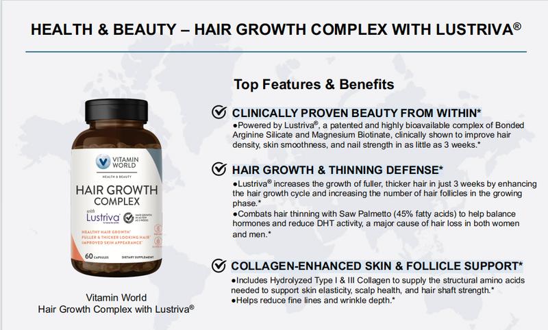 VITAMIN WORLD Hair Growth Complex with Lustriva 90ct Healthcare Fitness VITAMIN WORLD Hair Growth Complex with Lustriva 90ct Healthcare Fitness