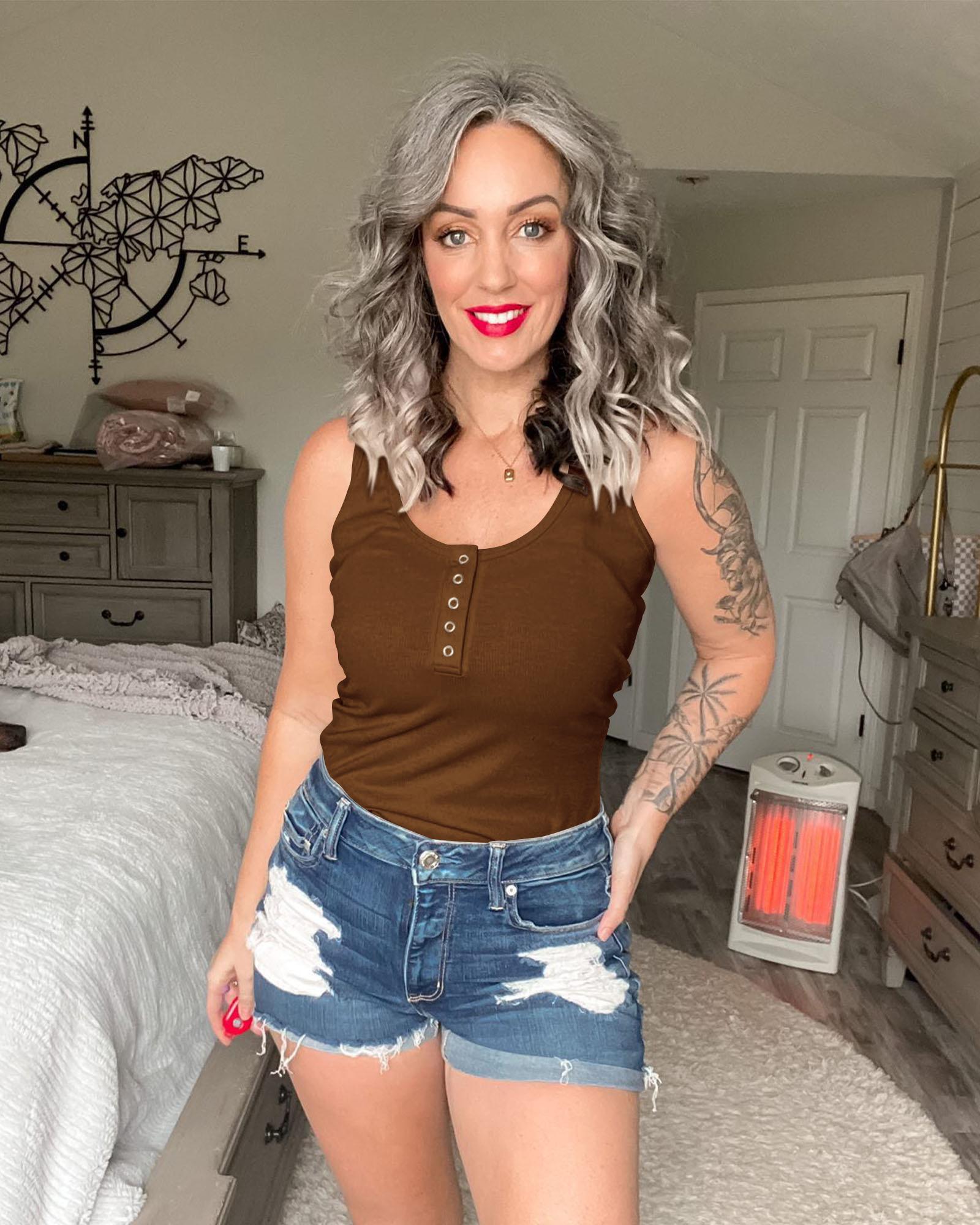 BTFBM Women's Summer Vest Ribbed Tank Tops Crew Neck Button Down Sleeveless Tunic Blouse BTFBM Women's Summer Vest Ribbed Tank Tops Crew Neck Button Down Sleeveless Tunic Blouse