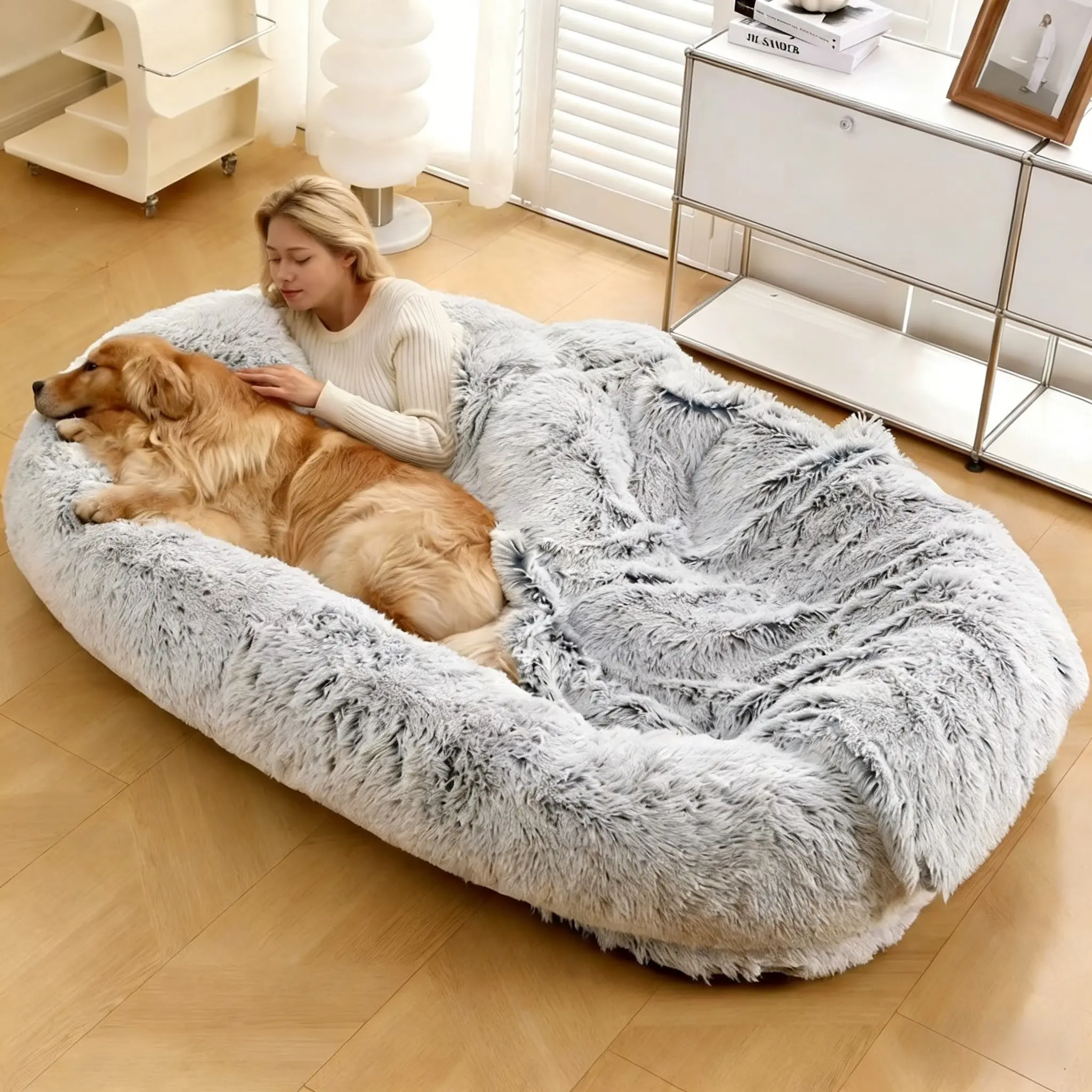 Human-Sized Dog Bed Fluffy Cloud Bed | Washable Giant Pet Cushion for Winter Warmth – Perfect for Dogs & Owners Shaped Beds Puppy Bed