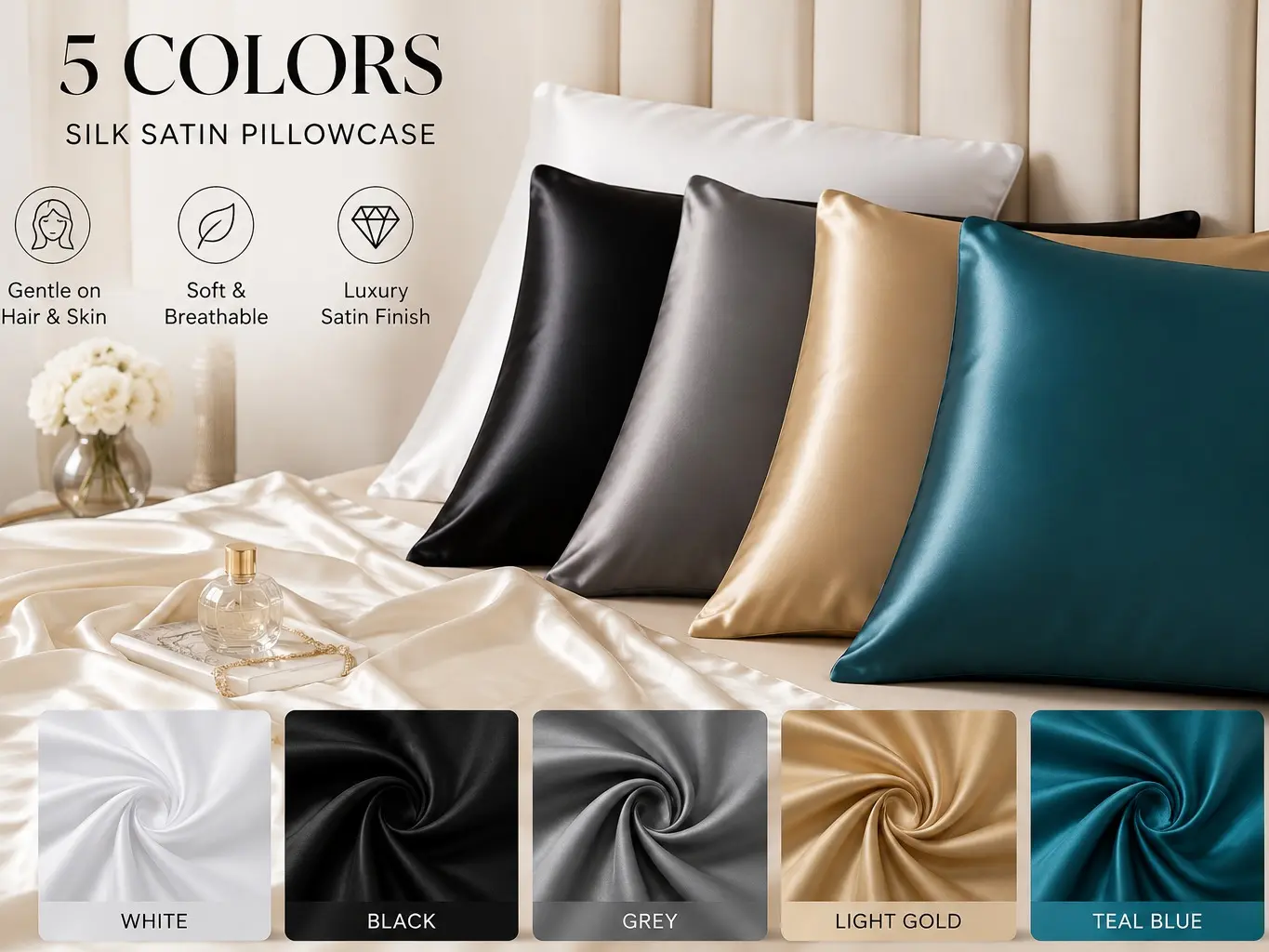 Premium Silk Satin Pillowcase Set (Pack of 2) - Soft & Breathable Cooling Pillowcases