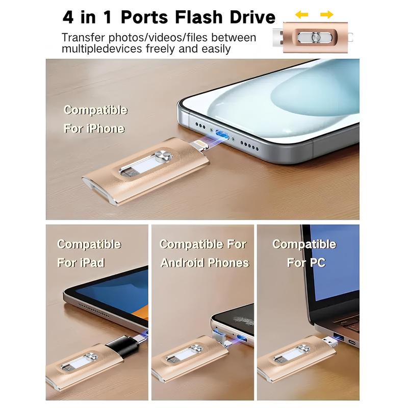3 in 1 Flash Drive, High-Speed USB 3.0 OTG Pen Drive with Type-C Adapter, External Storage USB Stick Photo Stick for Phone, Pad, Android, PC and More Devices