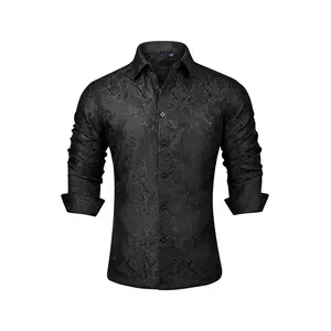 Alimens&Gentle Men's Luxury Elegant Paisley Print Long Sleeve Dress Shirt, Well-crafted, Button Down, Floral Pattern for Party, Casual & Wedding Wear
