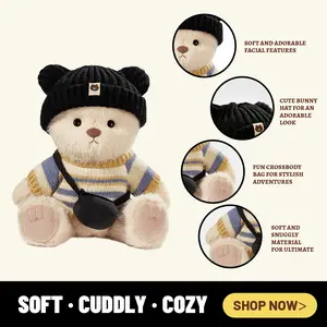 TEDDY HUGGY Adorable Teddy Bear Collection - Knitted Three-Piece Set Paired with a Cute Teddy Bear - 12 Inches Tall - Soft Plush Toy with Movable Joints - The Perfect Gift for Any Age.