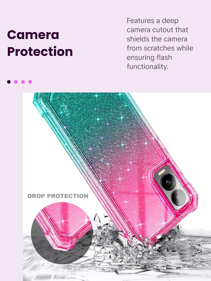 Cricket Debut S3 Case (U572AC), AT&T Vista 2 (2024 U572AA) with [Built-in Screen Protector], [9FT Military Grade Drop Tested] Full-Body Protective Shockproof Bumper Case (Glitter Pink/Aqua) Flash Cellphone