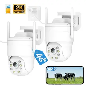 2Pack-4G LTE Plug-in Outdoor Security Camera 24/7 Recording Night Vision PIR Alerts Two-Way Audio Cloud SD Storage Weatherproof for Farm Yard Garage RV Remote Areas