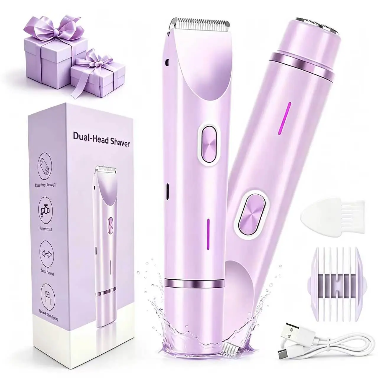 Mother'S Day Gift, 2 in 1 Electric Hair Removal Tool Trimmer for Women, Dual-head Electric Razors, Body & Facial Electric Shaver, Waterproof Wet & Dry Use Trimmer, Shaver for Women