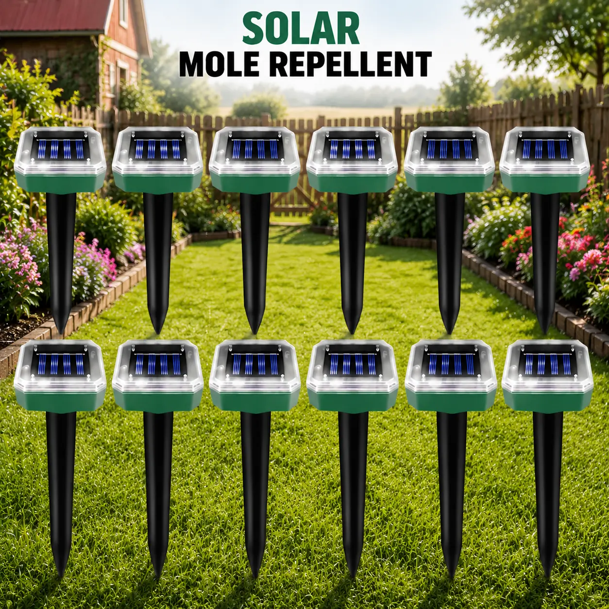 12 Pack Solar Pest Repellent, Ultrasonic Mole Gopher Repeller Stakes for Garden Yard, Waterproof Outdoor Animal Deterrent for Rodents Voles Snakes
