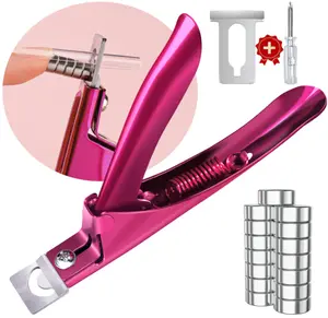 Violet Red Premium Adjustable Nail Clippers with Magnets Sizers for Acrylic Nails, Stainless Steel Nail Cutter Trimmer for Artificial Fake False Tips Manicure Sharp Blade Clip Tool for Salon Beauty