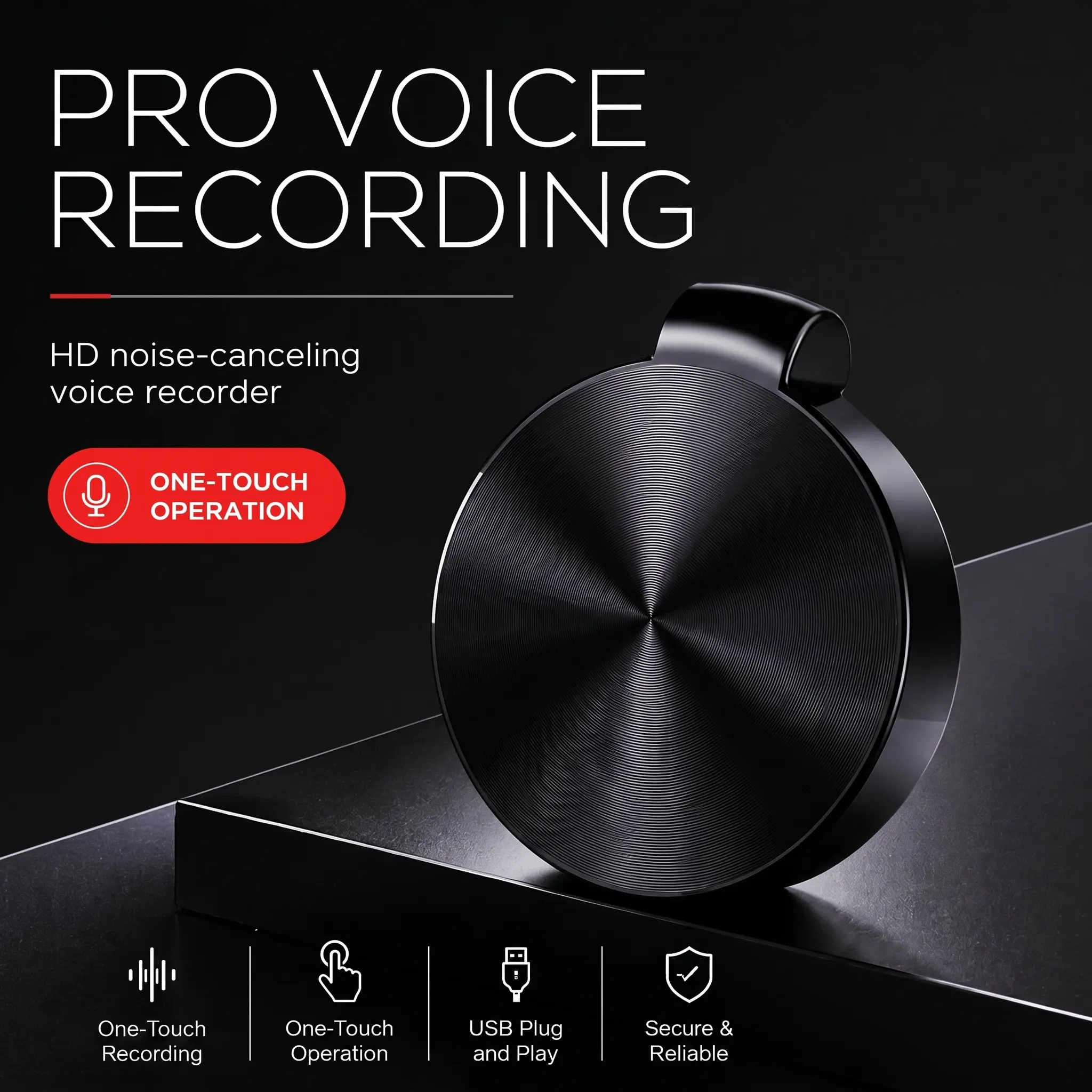 HD Noise-Canceling Voice Recorder with One-Click Recording & Saving High-Definition Sound Quality Long Battery Life Multi-Functional Design