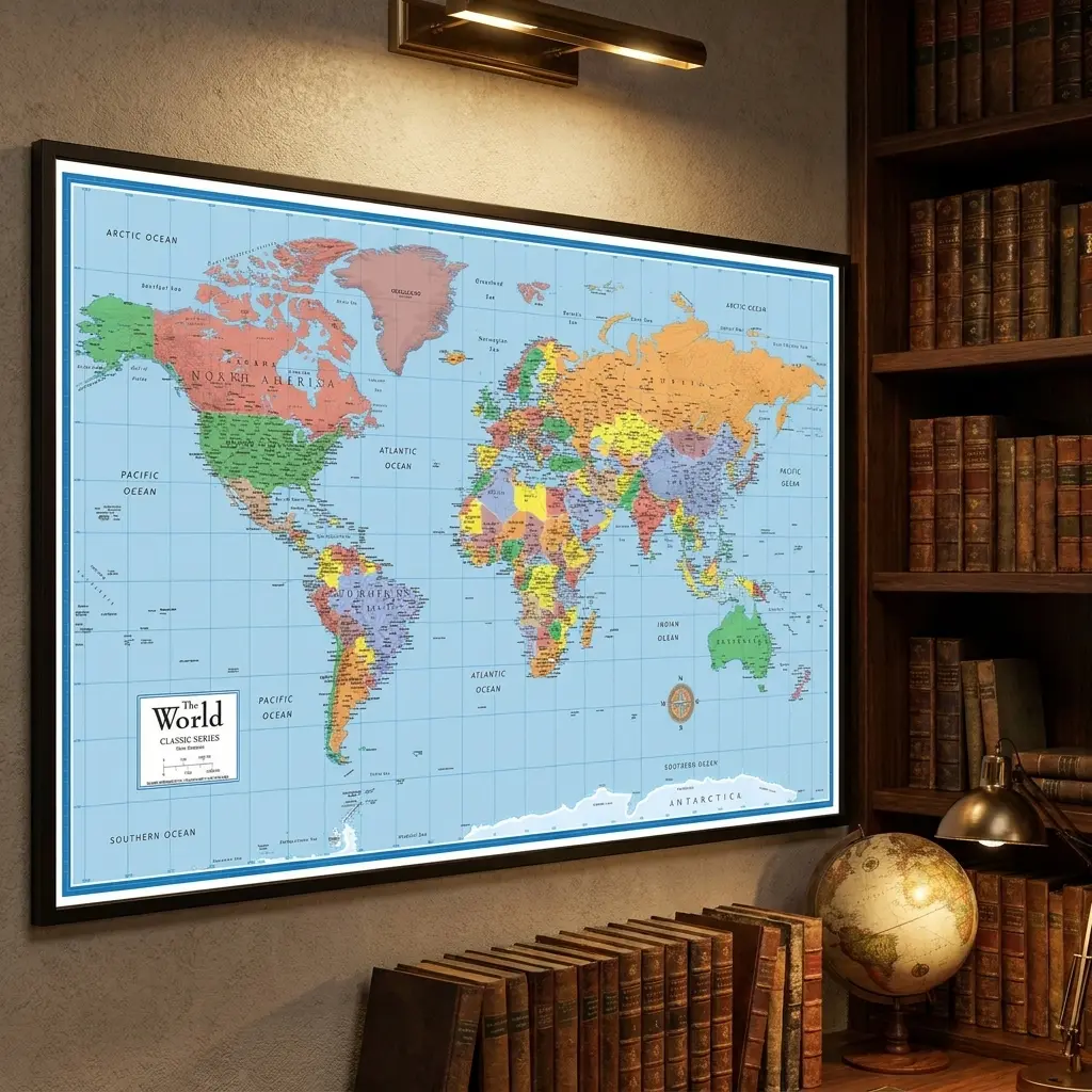 Swiftmaps World Classic Elite Wall Map Poster 24x36 Inches For Home Office Decor Detailed Geography Classroom Art