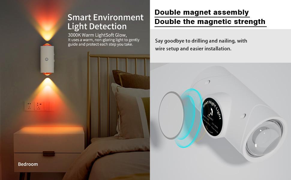 Rechargeable Smart LED Night Light with Motion Sensor – RGB Gradient Ambient Lighting, Dimmable Wall Lamp, Stick Anywhere Magnetic Design, Long Battery Life & Auto-On Mode, Ideal for Bedroom, Stairs, Entryway & Holiday Decor