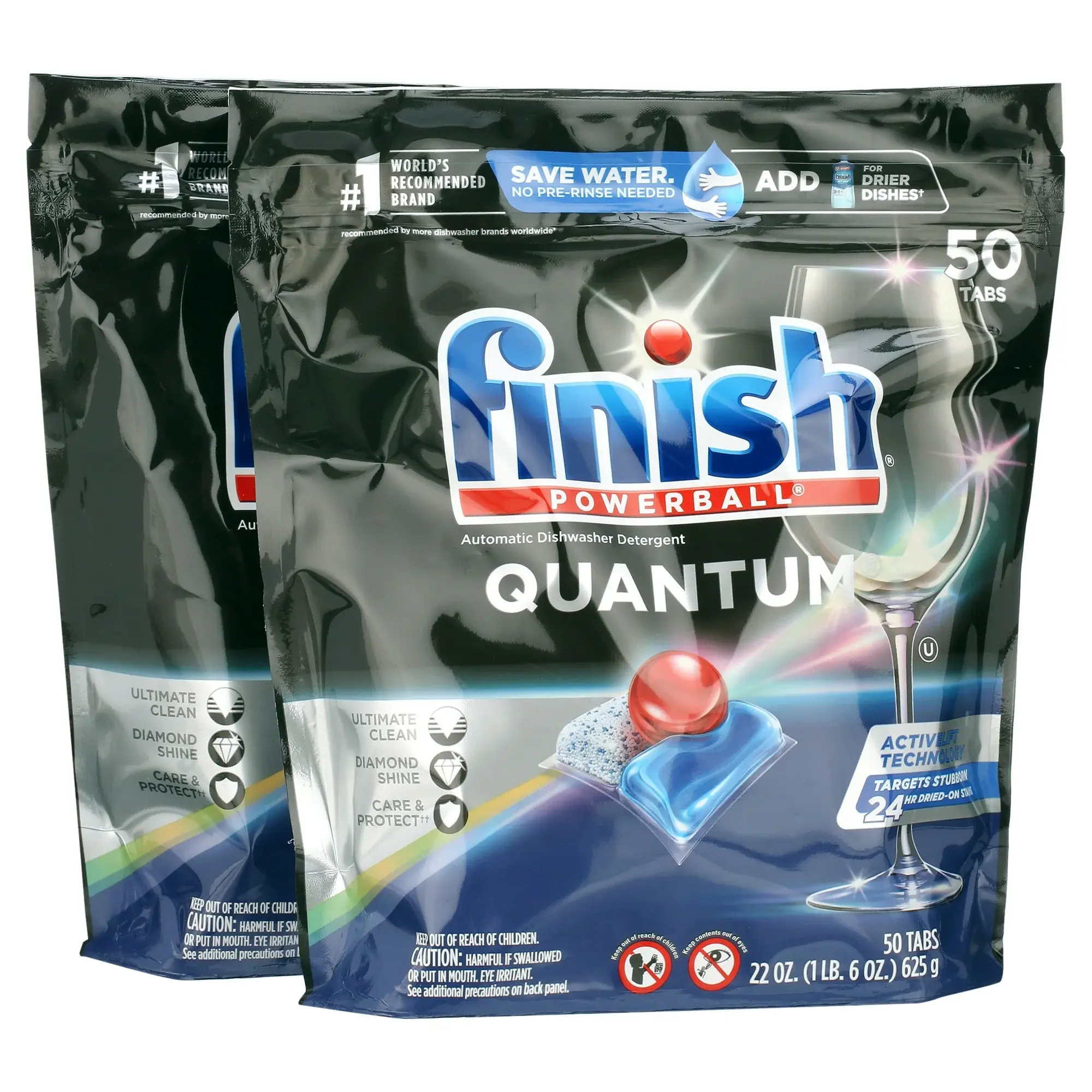 Finish Powerball Quantum Dishwasher Detergent Tabs - 2-Pack (50-Count Total) Household Dishwasher Pods with Quantum Technology, Trustworthy Cleaning, Shine Enhancing Diamond Shine, Care & Protect, Fresh Scent, Ultimate Clean