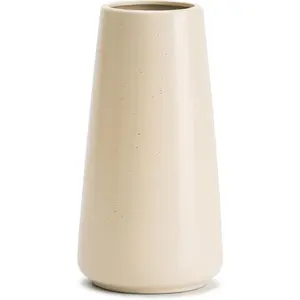 Beige Ceramic Vase - 8“ Neutral Vase Home Decor, Boho off White Vase, Cream Vases for Flower, Minimalist Modern Ivory Vases for Centerpieces, Room Decor, Living Room, Bedroom Flying-Edge