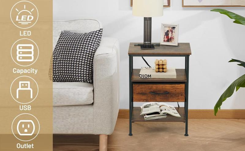 Homy Casa Anby 19" LED Nightstand Smart Side Table with USB Charging 2 Drawers RGB Mood Light Modern Bedroom Accent Table