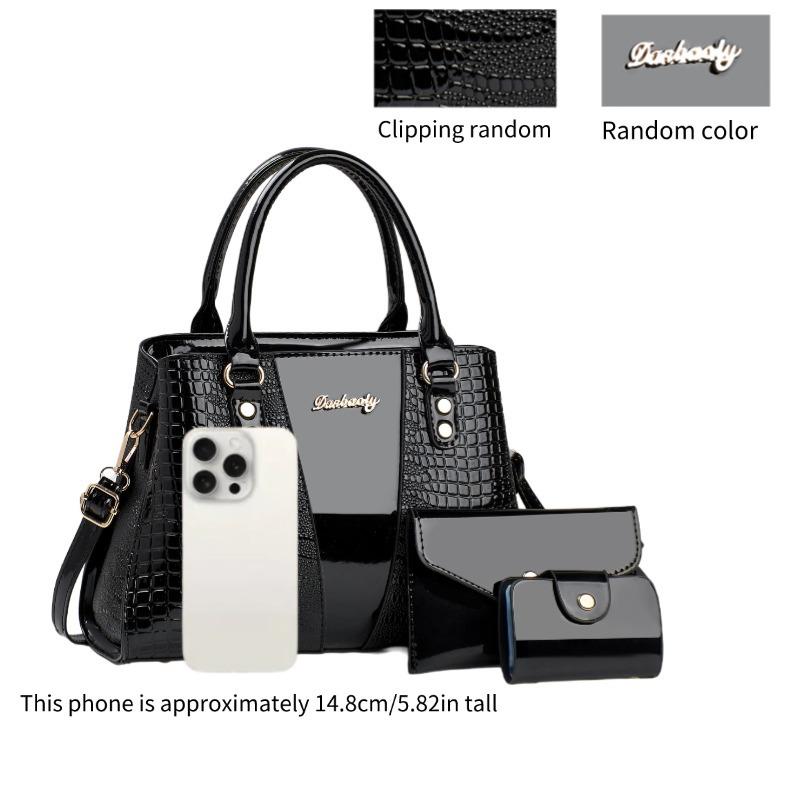 Crocodile Embossed Handbag & Wallet Set for Women Elegant Fashion Shoulder Bag Coin Purse Casual Trendy Versatile High-quality Daily Commuting Bag Set