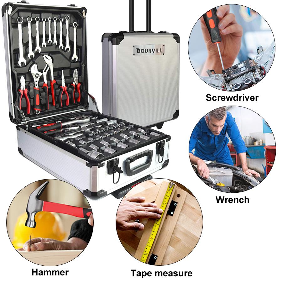 Bourvill 899PCS Large Capacity Metal Hand Toolbox, The Ultimate Home Repair Master Set - Comprehensive Toolbox, With 4 Drawers, General Household Toolkit, Simple And Durable, Auto Repair Repair Tools, No Assembly Required