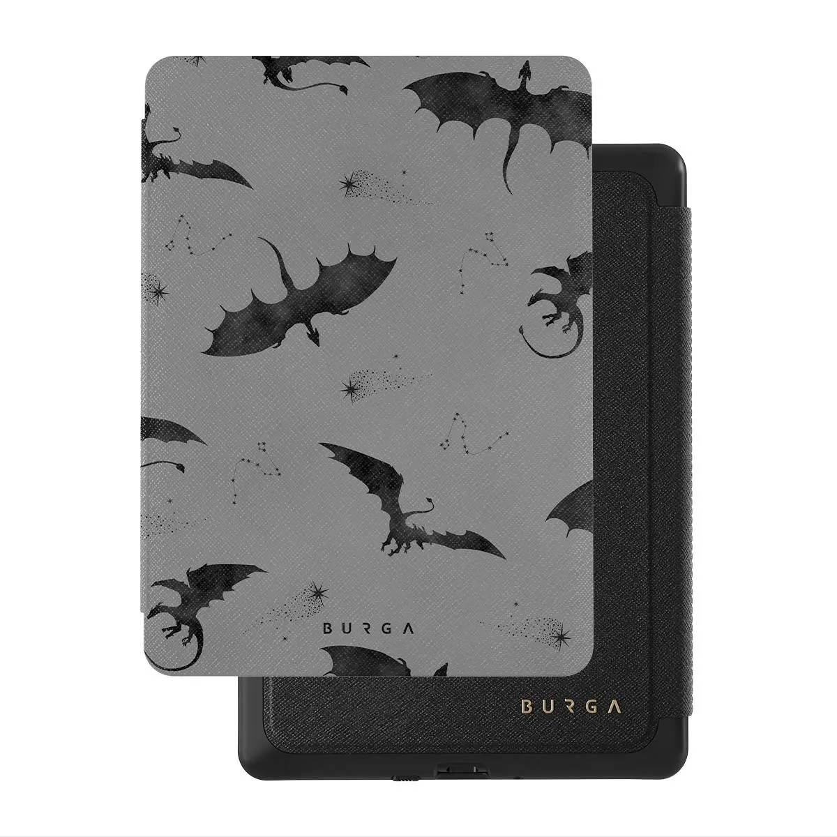 BURGA Vegan Leather Folio E-Reader Case Cover for Kindle Paperwhite 11th & 12th Gen (6.8" & 7", Signature and Colorsoft) - Draco Design, Hand Strap, Auto Sleep/Wake, Magnetic Closure, Shockproof Protective Book Cover