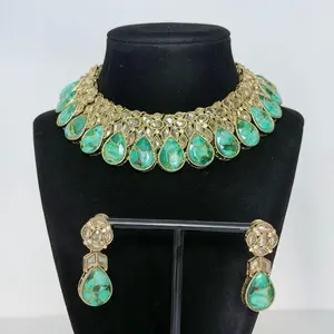 Bollywood Polki Firestone Replica Necklace Set with Earrings