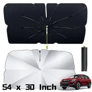 For BMW 5 Series 6 Series 7 Series X3 X4 X5 X6 X7 iX i5 i7  2 in 1 Car SUV Windshield Sun Shade Cover Umbrella With Safe Hammer, All Season Waterproof Foldable Car Umbrella Sunshade Car Windshield Cover for Summer, 54 x 30 Inch