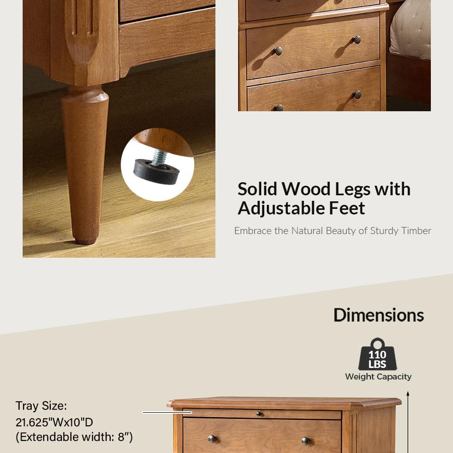 HULALA HOME Griselda Transitional 3-Drawer End Table with Hidden Compartment, Pull-Out Tray & Power Outlet  Solid Wood,Table