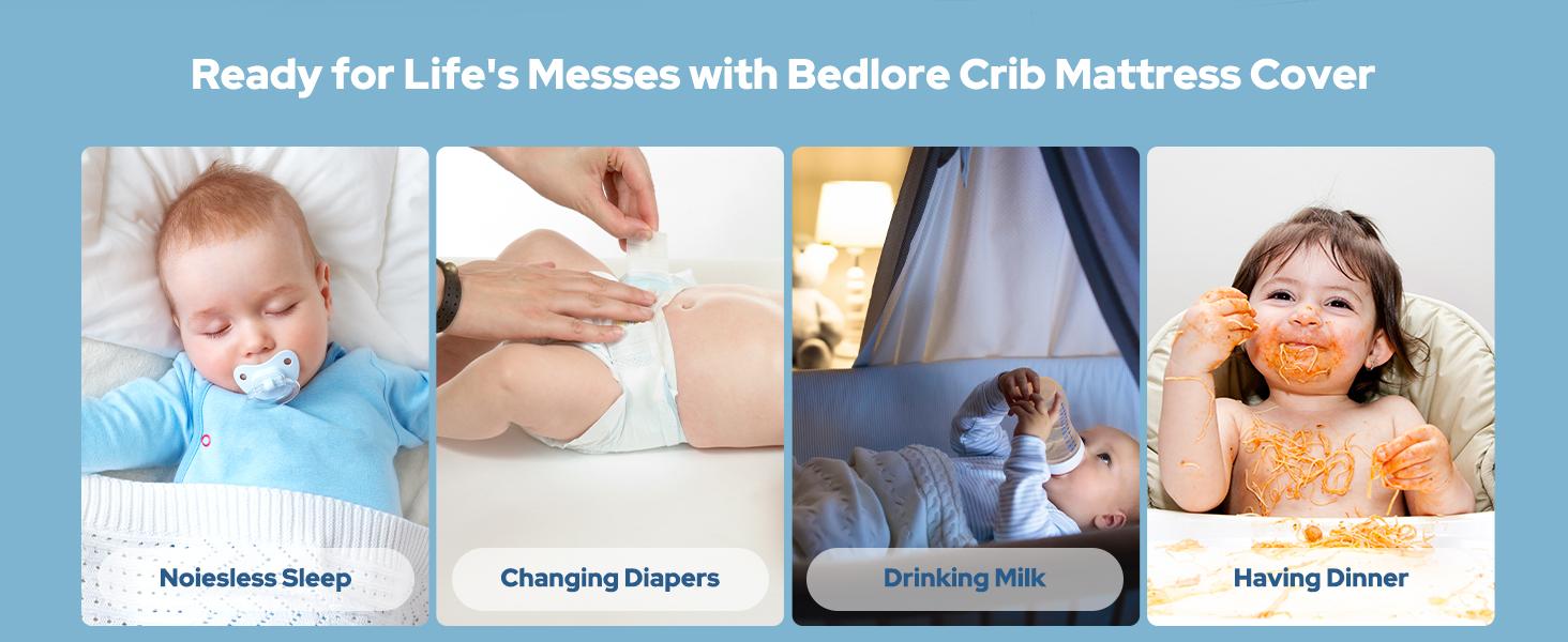 【BEDLORE】Waterproof Crib Mattress Protector 2-Pack, Soft & Breathable Crib Mattress Pad, Noiseless & Machine Washable Toddler Mattress Cover for Standard Baby Crib (52" x 28") 【BEDLORE】Waterproof Crib Mattress Protector 2-Pack, Soft & Breathable Crib Mattress Pad, Noiseless & Machine Washable Toddler Mattress Cover for Standard Baby Crib (52" x 28")