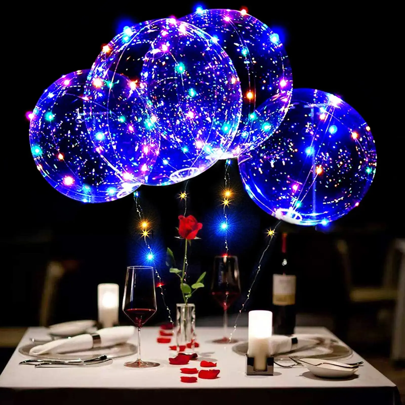 Led Balloons-HOMEYA 10 PCS 20 Inches Clear Light Up Bobo Balloons, Glow in the Dark Balloons with Light Strings, Ideal Decorations for Outdoor and Indoor Halloween Christmas Parties Birthday Wedding Anniversary Pack Thick Box