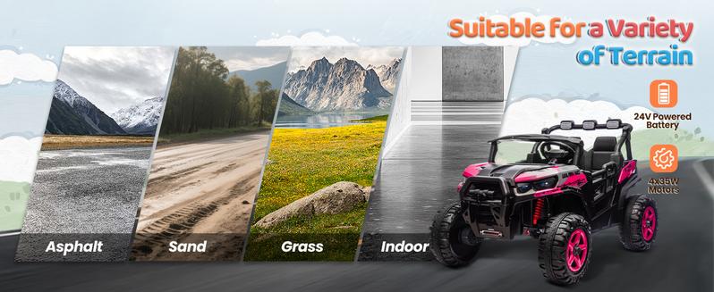 JOYMOR 2-Seater 24V Ride On UTV Truck with Remote Control, 3 Speeds Electric Car with Spring Suspension LED Music, 4 Motors Power Wheel for Kids Ages 3-8, 135 lbs Weight Capacity