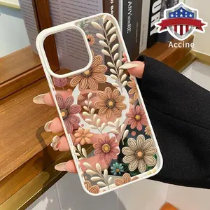 Elegant Beautiful Flowers Pattern Magnetic Phone Case Supports Wireless Charging for iPhone  17 15 16 14 Pro Max 13 12 11 XR XS Air Plus E Shockproof Non Slip Protection Silicone Transparent Acrylic Cover Cellphone Protective Military-Grade Camera