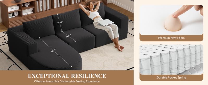 【2 Packages shipping】Modular Sectional Sofa with L-Shape Chaise,Cloud Sectional Modern Sleeper Couch with Deep Seat,Sponge Compression Sofas No Assembly Required (Beige-Corduroy Fabric) 【2 Packages shipping】Modular Sectional Sofa with L-Shape Chaise,Cloud Sectional Modern Sleeper Couch with Deep Seat,Sponge Compression Sofas No Assembly Required (Beige-Corduroy Fabric)