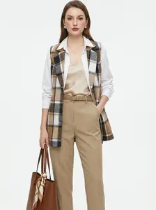 IDEALSANXUN Plaid Vest for Women Fall Winter Sleeveless Blazer Jackets Casual V-Neck Women's coat stylish wool autumn lady fashion fitted design Womenswear Cardigan Pockets Slim Tops Minimalist Clothes Flannel Outfits Outerwear Basic