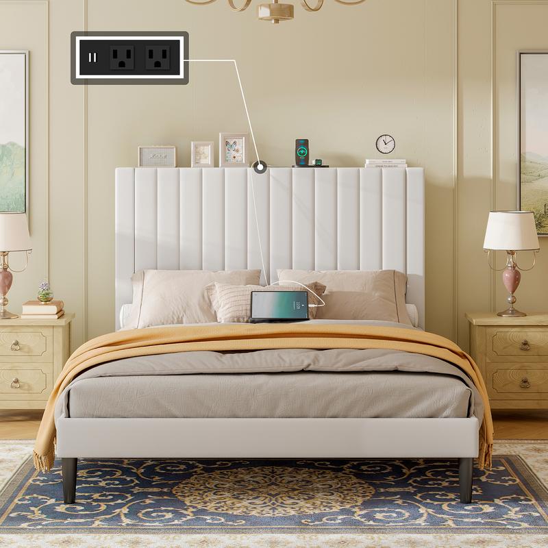 AMERLIFE Bed Frame Velvet Upholstered Tufted Headboard with Charging Station, Mattress Foundation, Box Spring Optional AMERLIFE Bed Frame Velvet Upholstered Tufted Headboard with Charging Station, Mattress Foundation, Box Spring Optional