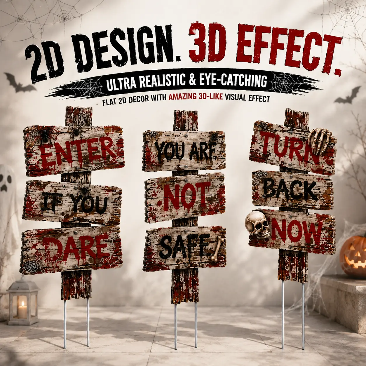 3PCS Spooky Theme Outdoor Decorative Yard Signs - Garden Signs for Outside, Outdoor Plaques for Lawn and Front Porch Display