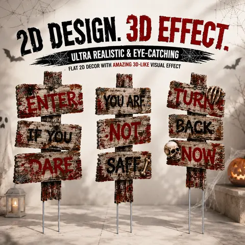 3PCS Spooky Theme Halloween Yard Signage Set - Scary Holiday Decor, Decorations Supplies, Indoor Outdoor Garden Lawn Decorative Display with Horror Vibe