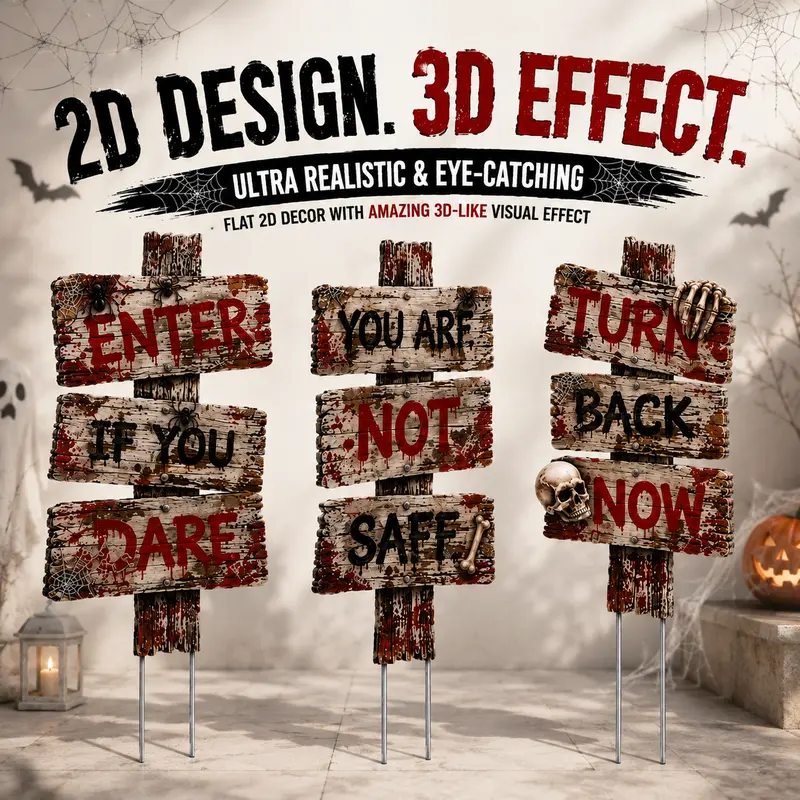 3PCS Spooky Theme Halloween Yard Signage Set - Scary Holiday Decor, Decorations Supplies, Indoor Outdoor Garden Lawn Decorative Display with Horror Vibe