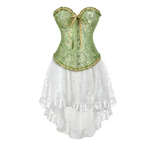 Gothic Renaissance Corset Dress for Women Steampunk Lace-Up Bodice Ruffle Skirt Set Ideal for Halloween Parties Cosplay 819/7056