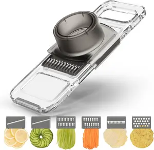 KEOUKE Transparent Multifunctional Mandoline Slicer - 6 Blades Interchangeable, Handheld Vegetable Cutter with Hand Guard for Kitchen, Onion, Garlic, Safe Food Slicer fast cutting machine