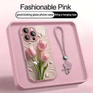 Stylish and affordable five-color tulip design all-inclusive anti-drop mobile phone case with lanyard, suitable for iPhone 17ProMax-XR/Xs/XsMax, beautiful and gorgeous, suitable for gifts in four seasons Fashionable Pink Sturdy
