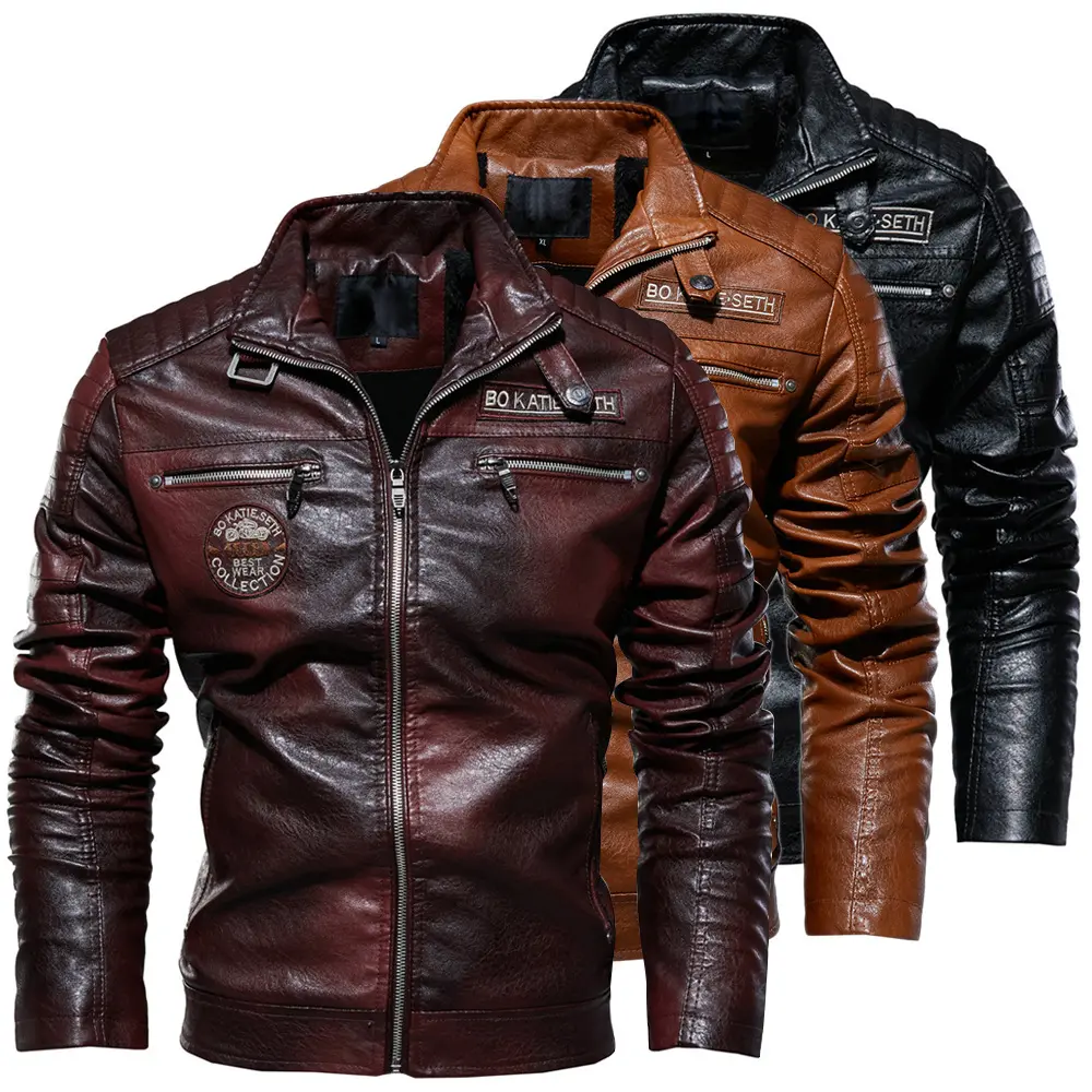 Men's Leather Jacket Men's PU Coat Motorcycle Jacket Modern Tough Guy Fleece-Lined Leather Jacket for Men